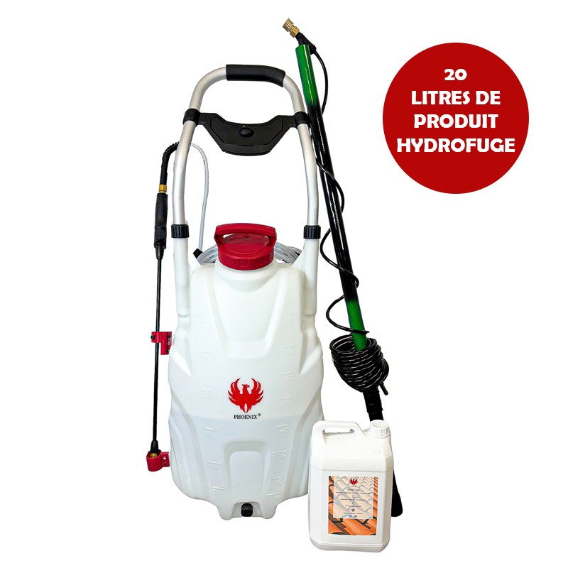 Pulverisateur électrique PRO SPRAYER PHOENIX Version 2 Batteries + Perche Télescopique 5,4 mètres + Hydrofuge 20 L