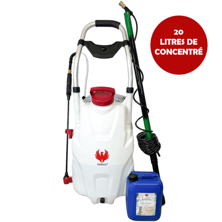 Pulverisateur électrique PHOENIX PRO SPRAYER Version 2 Batteries + Perche Télescopique 5,4 mètres + Nettoyant Extérieures 20 L